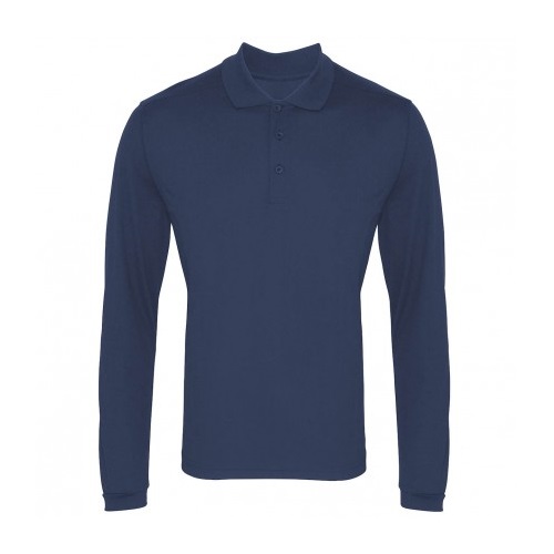 Premier PR617 Long Sleeve Coolchecker Piqué Polo Navy Medium