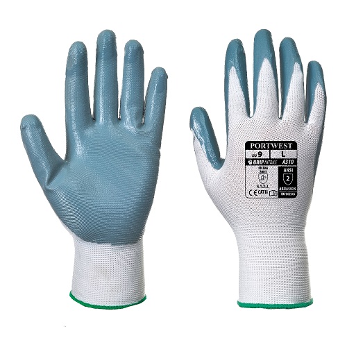 A310 Flexo Grip Nitrile Glove Grey / White Medium