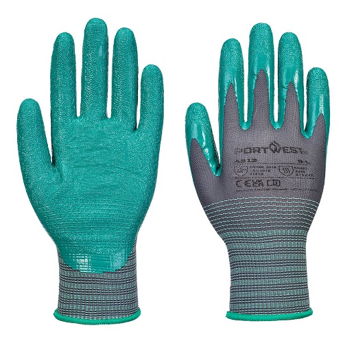 Portwest A313 Grip 15 Nitrile Crinkle Glove Grey / Green Size L Pack of 12