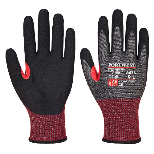 Portwest A673 CS Cut F18 Nitrile Glove Red / Black M