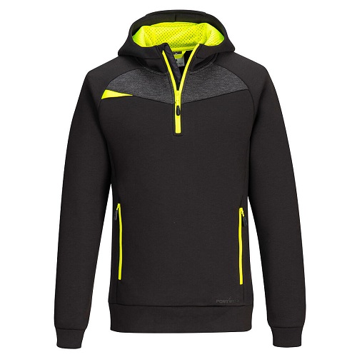 Portwest DX467 DX4 Quarter Zip Hoodie Black / Yellow Medium