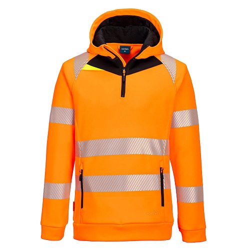 Portwest DX482 DX4 Hi-Vis 1/4 Zip Hoodie Orange / Black Large