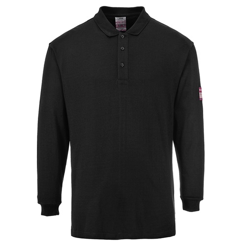 Portwest FR10 Flame Resistant Anti Static Long Sleeve Polo Shirt Black Large