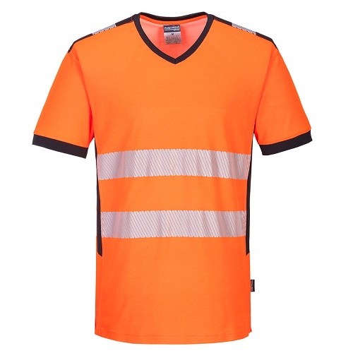 Portwest PW310 PW3 Hi-Vis V-Neck T Shirt Orange / Black Medium