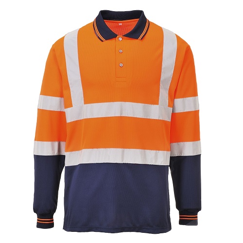 Portwest S279 Two Tone Long Sleeved Polo Shirt Orange / Navy Medium