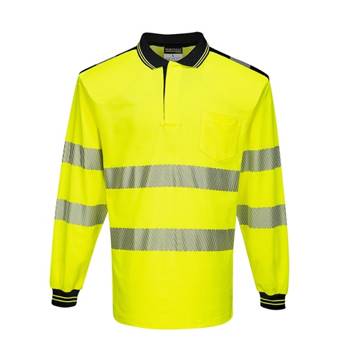 Portwest T184 PW3 Hi Vis Polo Shirt Long Sleeved Yellow / Black Large