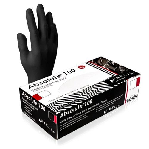 Aurelia Absolute 100 Nitrile Gloves Black Powder Free L 100's