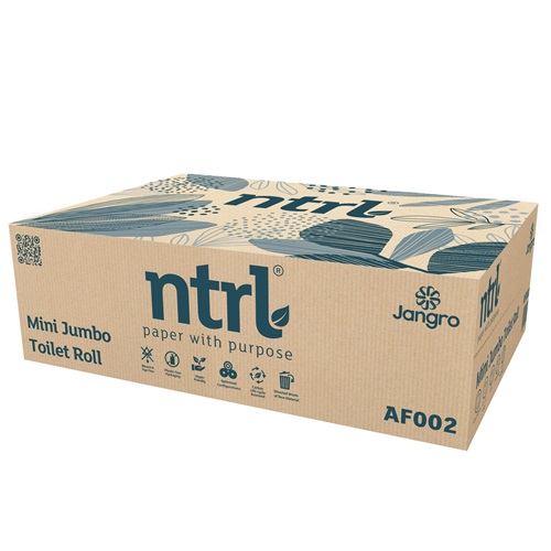 Jangro ntrl Mini Jumbo Toilet Rolls 200m x 92mm 3" Core 2 Ply 12's