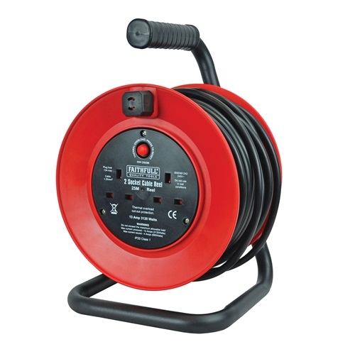 Open Drum Extension Cable Reel 240 Volt 25 m 13 Amp 2 Socket