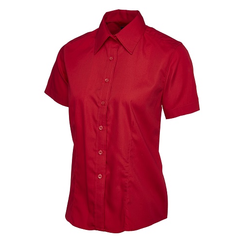 UC712 Ladies Poplin Half Sleeve Shirt Red Small 10 (32-34")